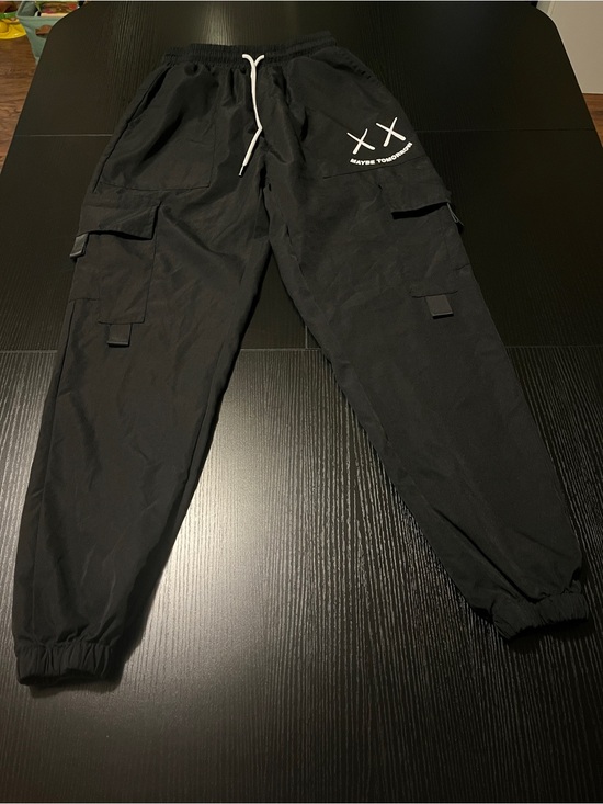 None Other - Men's Black Cargo Joggers with Elastic Waist and Drawcord